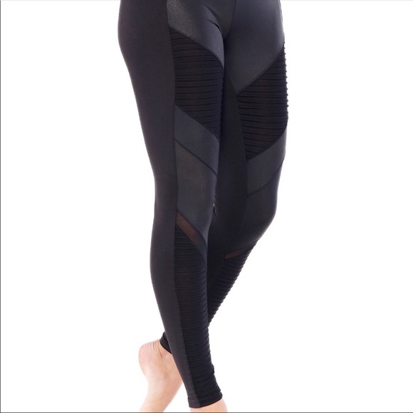 Last!Coated Moto Leggings with mesh - Picture 6 of 6